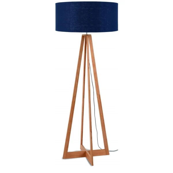 Dernières Nouveautés Good & Mojo Lampadaire Abat-jour Bleu Jean En Bois EVEREST 1