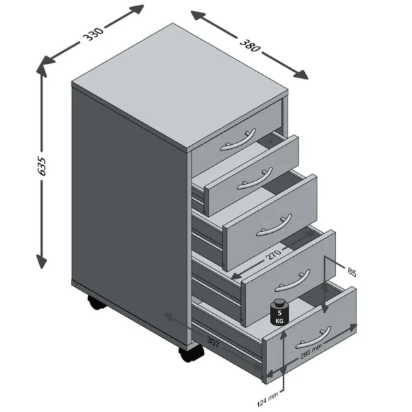 FMD Armoire Mobile Avec 5 Tiroirs Chêne magasin 5