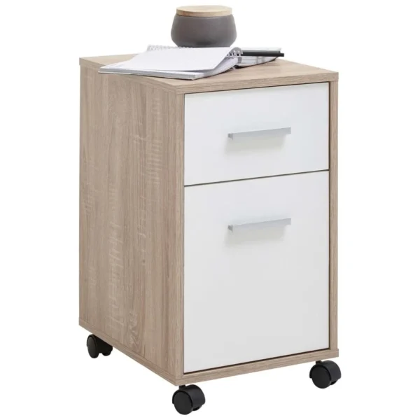 FMD Armoire Mobile à Tiroir Couleur Chêne Et Blanc Pas Cher soldes France 1