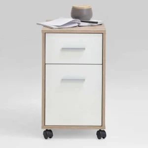 FMD Armoire Mobile à Tiroir Couleur Chêne Et Blanc Pas Cher soldes France 8