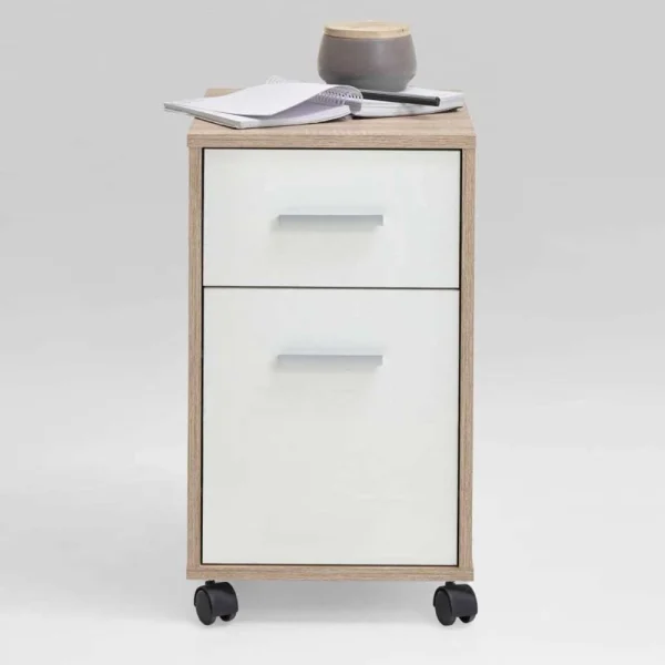 FMD Armoire Mobile à Tiroir Couleur Chêne Et Blanc Pas Cher soldes France 3