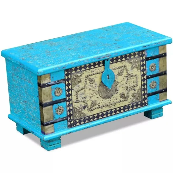 france VidaXL Coffre De Rangement Bois De Manguier Bleu 80 X 40 X 45 Cm 1