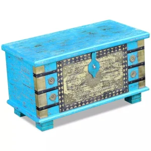 france VidaXL Coffre De Rangement Bois De Manguier Bleu 80 X 40 X 45 Cm 11