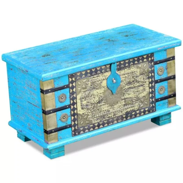 france VidaXL Coffre De Rangement Bois De Manguier Bleu 80 X 40 X 45 Cm 4