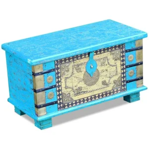 france VidaXL Coffre De Rangement Bois De Manguier Bleu 80 X 40 X 45 Cm 13