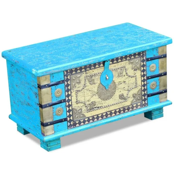 france VidaXL Coffre De Rangement Bois De Manguier Bleu 80 X 40 X 45 Cm 5