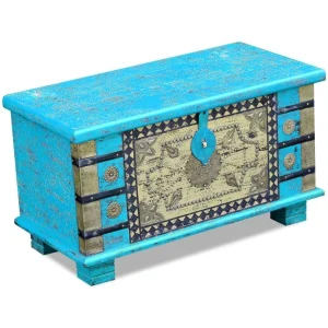 france VidaXL Coffre De Rangement Bois De Manguier Bleu 80 X 40 X 45 Cm 15