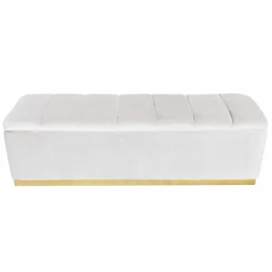 soldes luxe MENZZO Banc Coffre Alexandrie Velours Blanc Pied Or 8