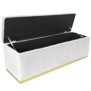 soldes luxe MENZZO Banc Coffre Alexandrie Velours Blanc Pied Or 10