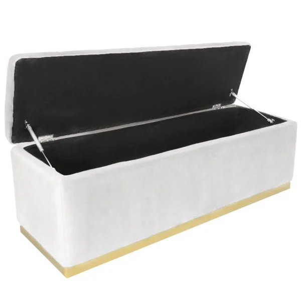 soldes luxe MENZZO Banc Coffre Alexandrie Velours Blanc Pied Or 4