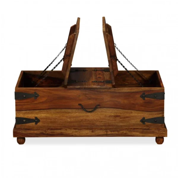 soldes de Noël Chunhelife Coffre De Rangement Bois Massif De Sesham 90 X 50 X 35 Cm 6