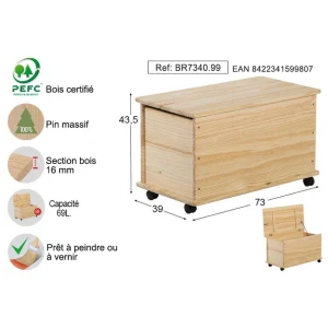 Astigarraga Coffre De Rangement En Pin Massif Avec 4 Roulettes 69 Litres. luxe soldes 10