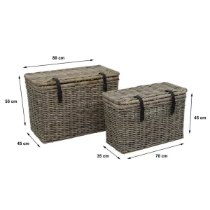 en solde Vente-unique Lot De 2 Malles En Kubu NEFTA – L80 X P45 X H55 Cm Et L70 X P35 X H45 … 11