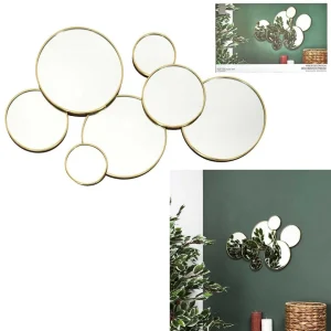 soldes officiel TOILINUX Décoration Murale 7 Miroirs Ronds 57x35cm – Doré 12