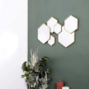 The Home Deco Factory Décoration Murale Miroirs En Métal Doré Hexagonale. vente pas cher 8