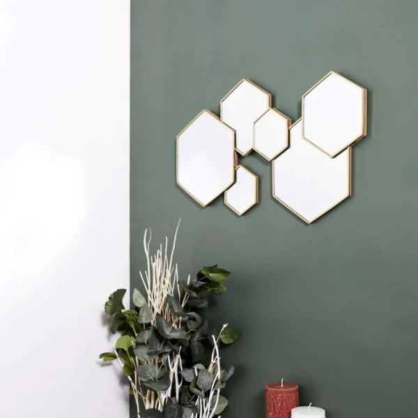 The Home Deco Factory Décoration Murale Miroirs En Métal Doré Hexagonale. vente pas cher 3