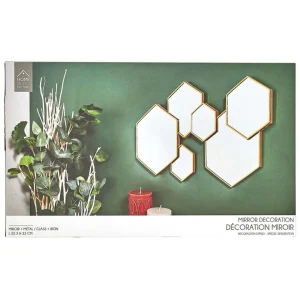 The Home Deco Factory Décoration Murale Miroirs En Métal Doré Hexagonale. vente pas cher 12