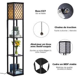 Costway Lampadaire En Bois 1,6M Lampe Salon Sur Pied Avec 3 Etagères De Stock… site en ligne 15