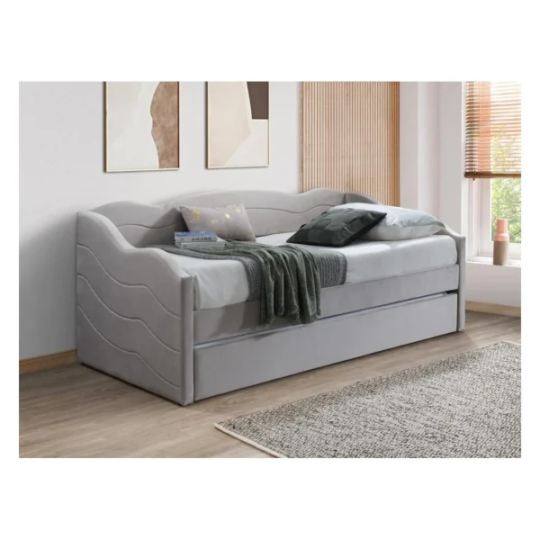 design à la mode Vente-unique Lit Banquette Gigogne 2 X 90 X 190 Cm – Velours – Beige – LENVIA 1