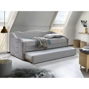 design à la mode Vente-unique Lit Banquette Gigogne 2 X 90 X 190 Cm – Velours – Beige – LENVIA 9