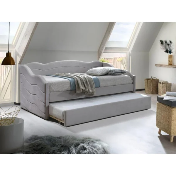 design à la mode Vente-unique Lit Banquette Gigogne 2 X 90 X 190 Cm – Velours – Beige – LENVIA 3