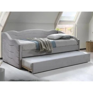 design à la mode Vente-unique Lit Banquette Gigogne 2 X 90 X 190 Cm – Velours – Beige – LENVIA 11