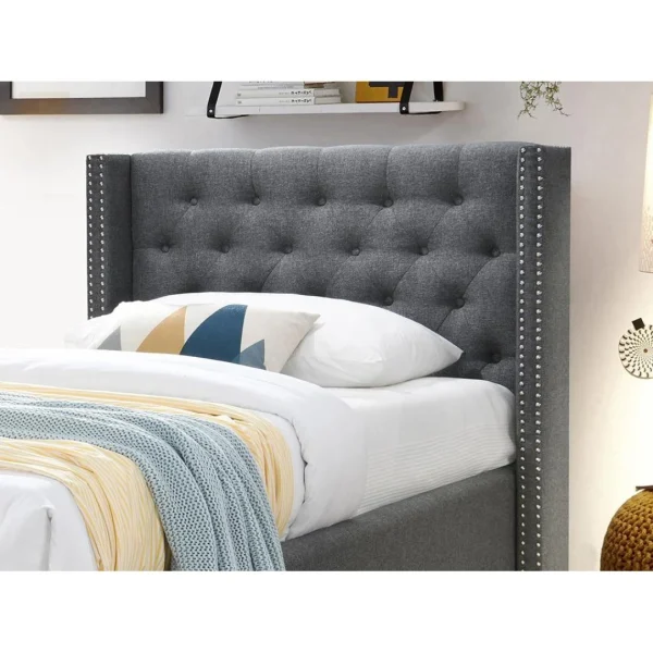 Vente-unique Lit Avec Tête De Lit Capitonnée – 90 X 200 Cm – Tissu – Gris – MASSI… exclusivement disponibles 3