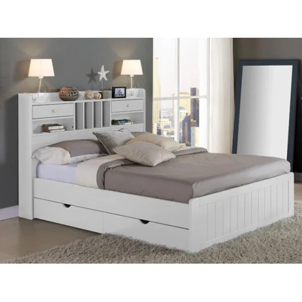 Vente-unique Lit Avec Rangements 140 X 190 Cm – Blanc – MEDERICK REMISE allant 1