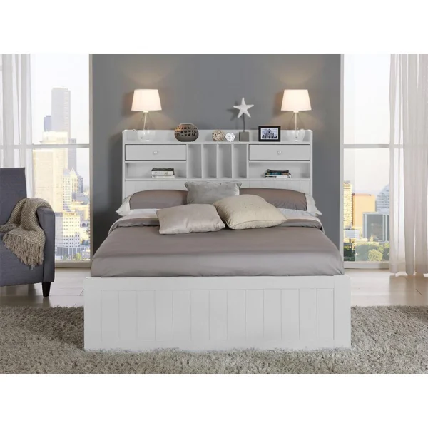 Vente-unique Lit Avec Rangements 140 X 190 Cm – Blanc – MEDERICK REMISE allant 4