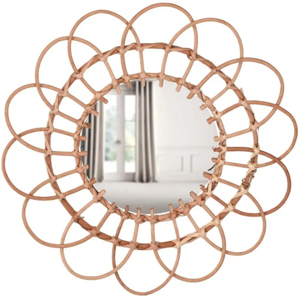 Prix très abordable Other Miroir Boho Tressé En Osier Dans Un Cadre En Osier, Rond 49 Cm 1