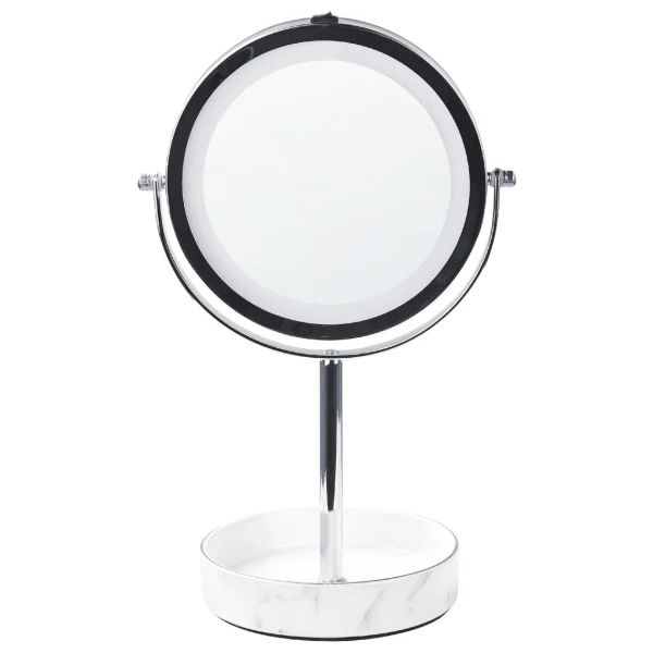 Beliani Miroir De Table Argenté Et Blanc à LED ø 26 Cm SAVOIE en vente 1