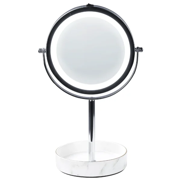 Beliani Miroir De Table Argenté Et Blanc à LED ø 26 Cm SAVOIE en vente 4