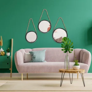 Other Miroir, Miroir Mural Rond Dans Un Cadre Noir Sur Une Ficelle, Un Ensem… beauté 9