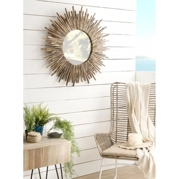 mode MACABANE Miroir Rond Soleil Bois Nature Branches – CLEA 4