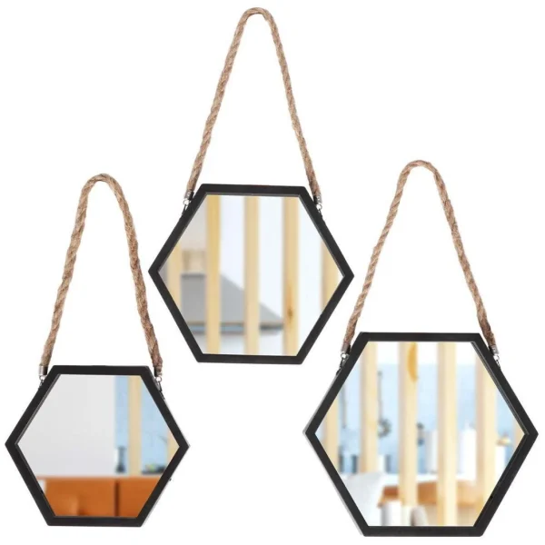 Other Miroir Sur Chaîne, Miroir Mural Hexagonal Dans Un Cadre Noir, Lot De … marque pas cher en ligne 1