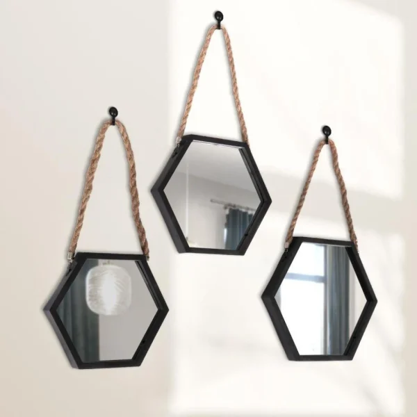 Other Miroir Sur Chaîne, Miroir Mural Hexagonal Dans Un Cadre Noir, Lot De … marque pas cher en ligne 5