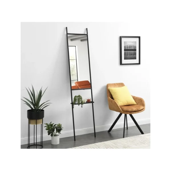 Vente-unique Miroir échelle Avec étagère – Fer – L. 41 X H. 183 Cm – Noir – RAZE… vente pas cher 1