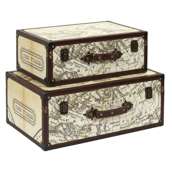 The Home Deco Factory Set De 2 Malles En Bois Mappemonde. De super promotions disponibles 1