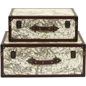 The Home Deco Factory Set De 2 Malles En Bois Mappemonde. De super promotions disponibles 8