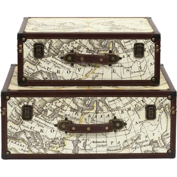 The Home Deco Factory Set De 2 Malles En Bois Mappemonde. De super promotions disponibles 3