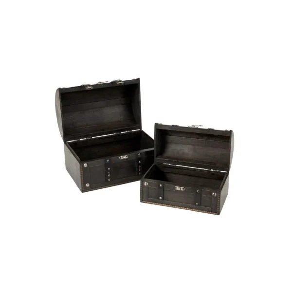 soldes pas cher J-line Set De 2 Malles Ronde Bois Noir 3