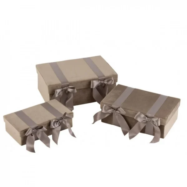 Dansmamaison Set De 3 Coffre Velours/ Satin Beige – L 39 X L 27 X H 14 Cm grande surprise 1