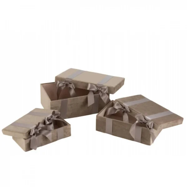 Dansmamaison Set De 3 Coffre Velours/ Satin Beige – L 39 X L 27 X H 14 Cm grande surprise 3