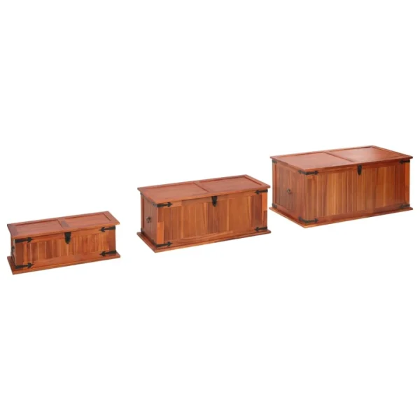 en solde VidaXL Coffres De Rangement 3 Pcs Bois D’acacia Solide 4