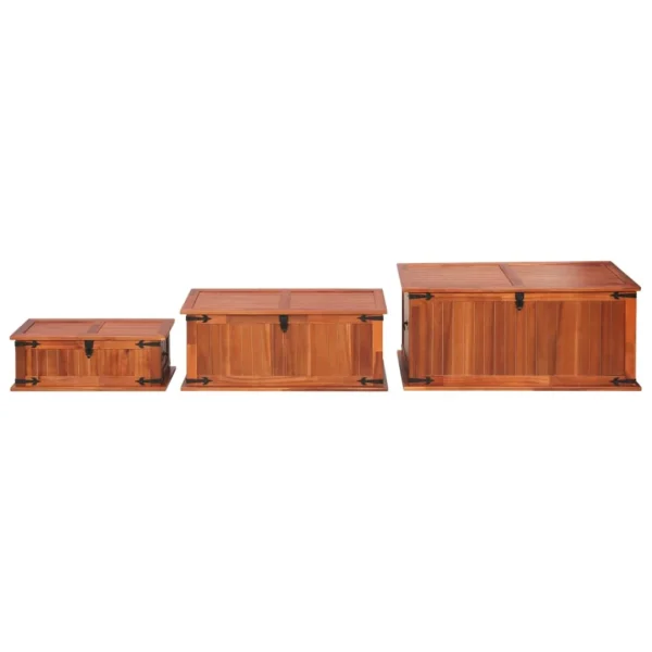 en solde VidaXL Coffres De Rangement 3 Pcs Bois D’acacia Solide 5