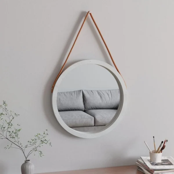 destockage VidaXL Miroir Mural Avec Sangle Blanc Ø 55 Cm 1