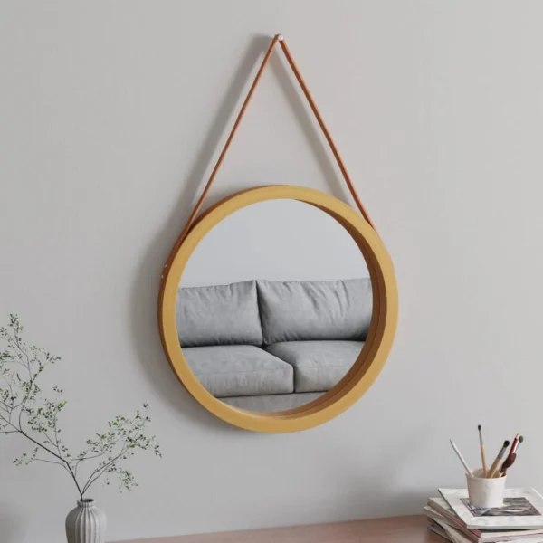 Nouvelle tendance VidaXL Miroir Mural Avec Sangle Doré Ø 55 Cm 1