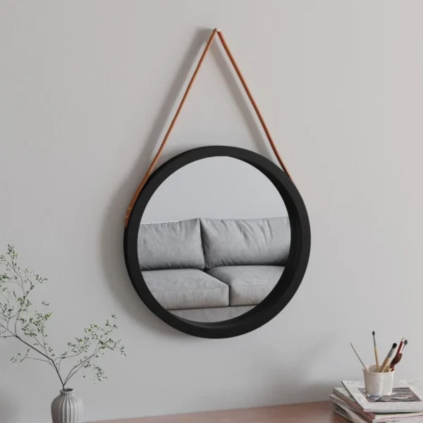 VidaXL Miroir Mural Avec Sangle Noir Ø 55 Cm grossiste en ligne 1